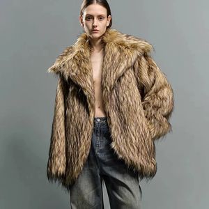 Women's Fur Faux Fur Men and women general purpose big lapel fur coat imitation raccoon fur thickened medium long coat casual warmth 231109