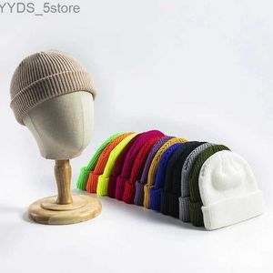 Beanie/Skull Caps Korean Autumn and Winter Sticked Hats White Black Navy Red Women Mens Tjock Cap Woolen Guapi Hat YQ231108