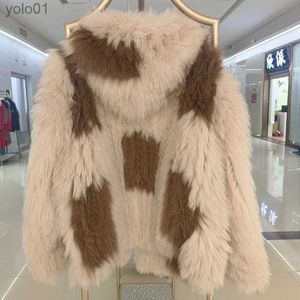 女性の毛皮のフェイクファーファッション冬のダブルニット100％本物の毛皮のフード付きジャケット女性の太いジャケットニットクラフトカジュアルコートの長さ70CML231109