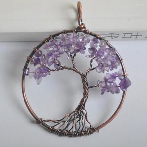 Pendant Necklaces Lucky Handmade Tree Of Life Amethyst Bronze Copper Wire Wrap Jewelry For Woman Gift S1281