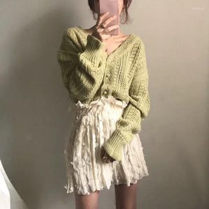 Women's Knits 2023 Spring Autumn Retro Hollow Out V-Neck Pearl Buttons Women Female Woolen Knitted Cardigan Sweater