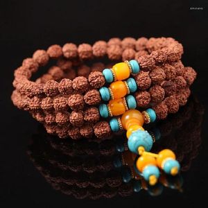 Strand estilo 8mm natural tibetano rudraksha 108 contas oração mala pulseira clássico budista jóias yoga cura colar atacado