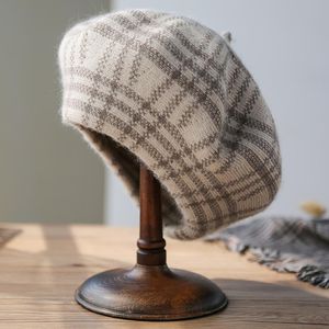 Beanies Beanie/Skull Caps Hat Lady Autumn 2023 Autumn/Winter Plaid Knit Baset British Style Woolen Painter's Hatbeanie/Skull
