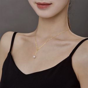 Hänge halsband nymf äkta 18k guld smycken naturligt sötvatten pärlhänge halsband ren au750 o kedja för kvinnor runda fina varumärkesgåvor x578 231108