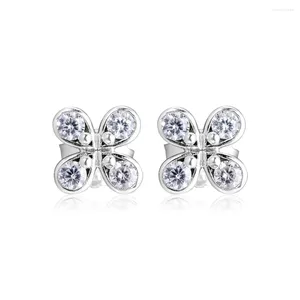 Saplama Küpe Dört Petal Flowes 925 Sterling-Silver-Jewelry Clear CZ ile