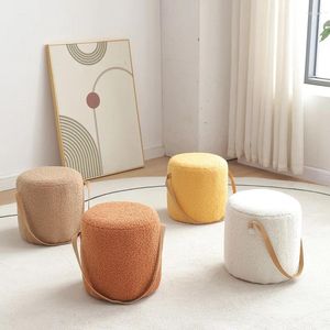 Pillow Japanese Sherpa Stool Wooden Portable Round Stools Living Room Tea Table Chair Nordic Makeup Creative Shoe Changing