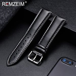 Titta på band Remzeim Calfskin Leather Watchband Soft Material Watch Band Wrist Strap 18mm 20mm 22mm 24mm med silver rostfritt stål spänne 231109