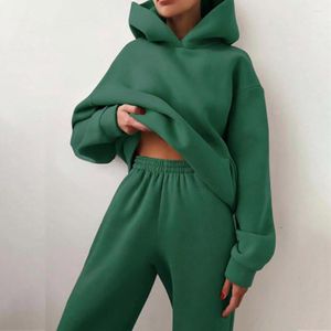 Running Sets Women Tracksuit Set Solid Long Sleeve Sport Suits Autumn Winter Warm Hooded Sweatshirts And Jogger Pants Two Piece