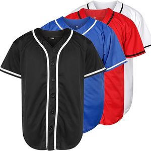 卸売ブランクプレーン野球ジャージースポーツTシャツヒップホップボタンジャージアスレチックユニフォームメッシュ通気性カスタマイズ可能な名前レトロメンズシャツS-3XL