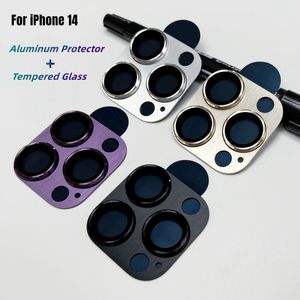 Metal Terly Glass Camera Lente Protetor Protector Campa de filme para iPhone14 13 12 Mini Pro Max 11 com caixa de varejo
