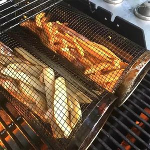 Verktyg rostfritt stål grill matlagning grill rost utomhus camping bbq trum grillning korg läger eld Grid Picknickköksredskap för kök