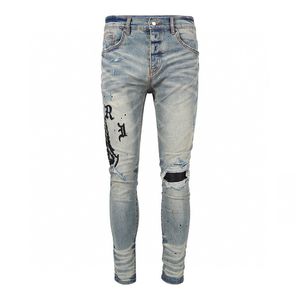 Męskie dżinsy 2023 markowe spodnie zgrywanie wysokie markowe dżinsy męskie dżinsy haftowane spodnie modne spodnie z dziurami najlepiej sprzedające się spodnie z suwakiem am ~ ri AM ~ bin ~ IRI bin6