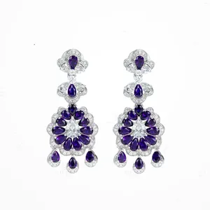 Dangle Earrings Zoca Luxury Pure 925 Sterling Silver Created Diamond Sapphire Flower Drop