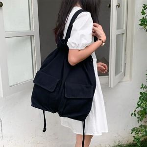 Evening Bags Solid Color Large Capacity Shoulder Personalized Art Versatile Handbag Drawstring Women Handheld Backpack Canvas