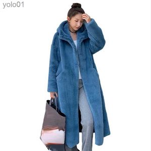 Damen Pelz Kunstpelz Wintermantel Frauen Faux Kaninchenhaar Pelzmantel Koreanische Kapuze Nachahmung Nerzhaar Lange Jacke Lose Dicke Warme Kunstpelzjacke TideL231109