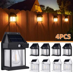 أضواء الجدار الشمسي مصابيح الجدار الشمسي في الهواء الطلق مقاوم للماء 4 حزمة السياج LED Tungsten Bulb Lights Solar Power Lights for Outside Patio Yard Porch Q231109