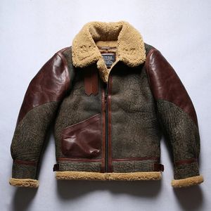 Jaquetas masculinas grossas shearling b3 bombardeiro lã original pele ecológica marrom vintage masculino couro genuíno casacos de pele de carneiro vôo 231108