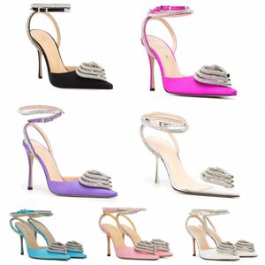 Mach Triple Heart Sandals Heel Black Satin Stiletto High Heels Women Dress Shoes White Pink Green Rhinestone Decorative Ankle Strap N5ia#