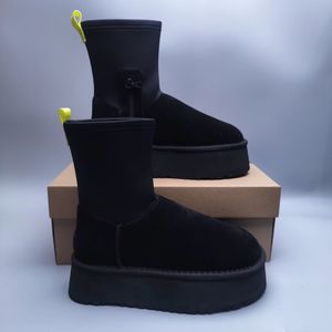 Ugglie w klassisk dipper boot new elastic päl fårskinn glider snöstövlar ugslies vinter varma smala stövlar dragkämpar mocka slip på tjocka plattformskor