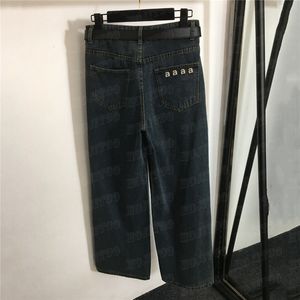 Rhinestone Mektubu Denim Pantolon Kadınlar Moda Tasarımcısı Kot High Street Uzun Pantolonlu Kemer