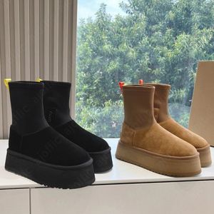 Dipper ug boot päls glider fårskinn tofflor shearling tazz nya mules kvinnor ultra plattform boot slip-on skor mocka övre vinter ull stövlar elastiska smala passformar stövlar