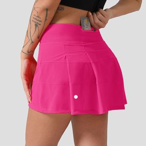 L-8207 Mid-Rise Skirt Pleated Tennis Skirt with Two Pocket Women Shorts Yoga Sports Short Skirts