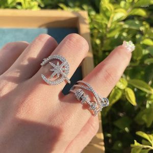 Wedding Rings Lovers Moon Star Zircon Finger Ring Silver Color Party Band For Women Bridal Promise Engagement JewelryWedding Rita22