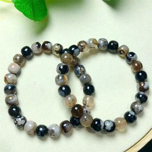 Link Bracelets Natural Black Flower Agate Bracelet Crystal Healing Gemstone For Women Fengshui Birthday Present Lover Gift 1pcs 8x9mm