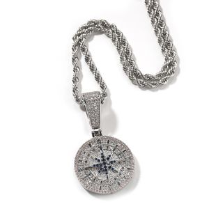 Hip Hop Retro Vintage Compass get Pendant Necklace Full 5A Zircon 18K Real Gold Plated Cool Men smycken