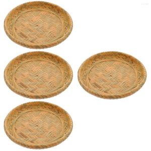 Yemek takımı setleri 4pcs bambu meyve plakası doğal pastoral stil servis tepsisi