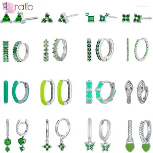 Orecchini a cerchio in argento sterling 925 con perno in zircone verde per donna Placcato in stili multipli Commercio all'ingrosso di gioielli