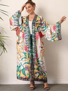 Kvinnors badkläder Loose Beach Kimono Print Animal Beach Cover Up Tunic for Beach Kaftan Front Open Boho Dress Baddräkt Cover Up Beachwear 230408