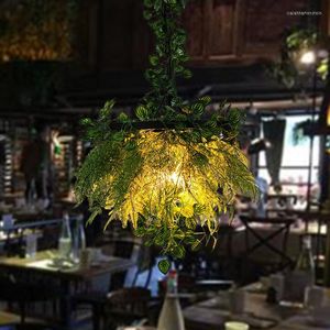 Lampade a sospensione Musica Ristorante Pianta verde Foglie Luce Taverna Negozio Sala banchetti Lampadario decorativo rosso simulazione rete