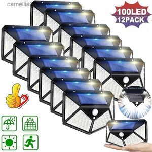 Solar Wall Lights 2 4 6 8 12Pcs 100 LED Solar Wall Light Outdoor Solar Lamp PIR Motion Sensor Solar Powered Sunlight Street Light for Garden Light Q231112