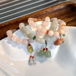 Strand China Style Pink Chalcedony Gourd Boliçados Bracelets Sweet Natural Stone Crystal para mulheres Presentes de jóias de moda