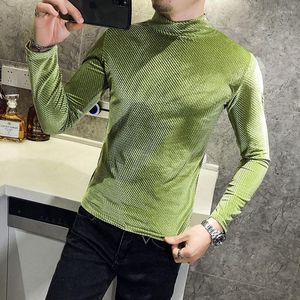 Herr t-skjortor vintage män långärmad t-shirt corduroy turtleneck basskjorta smal 2023 höst svart camiseta maskulina