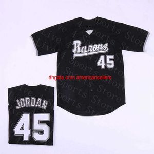 Beyzbol Formaları Erkek Birmingham Barons 45 Michael Mj Jersey Black White Gri Dikişli Film