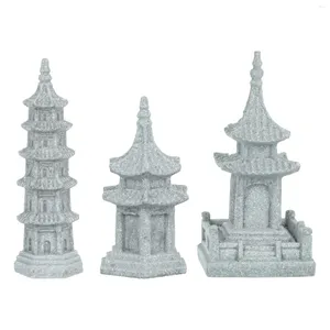 Dekoracje ogrodowe Pagoda Statua Wieża: Figurka ceramiczna 3PCS Środowiska Flower Wazon Aquarium DIY Ozdob