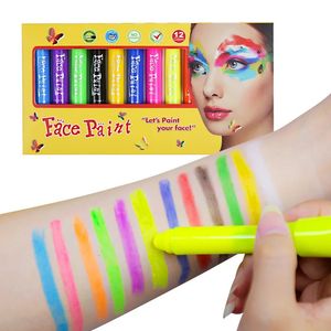 Crayon 12pcs Cores Body Face Paint Crayons Kit Lápis Mostrar presentes para crianças Halloween Festival de Natal Não tóxico Cosplay Festa Maquiagem 231108