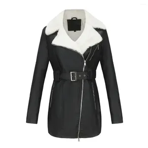 Kadın Deri Kış Ceketleri Kadınlar İçin 2023 Sahte Ceket Uzun Polar Sıcak Soğuk Ceket Kahverengi Siyah Mavi Chaqueta Jaqueta Couro