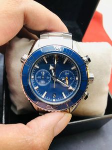 Vendita calda 2023 Orologio sportivo da uomo eccellente Movimento al quarzo impermeabile Cronografia di lavoro Acciaio inossidabile Blu oceano Lunetta in ceramica Calendario con zaffiro Tutti i quadranti funzionanti