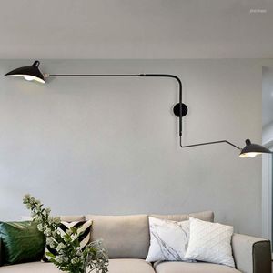 Vägglampa moderna svarta vita led lampor retro loft industriell vintage fransk designer roterande sconce lampor för heminredning
