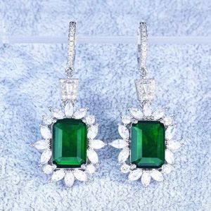 Dangle Earrings Korean Style Piercing Drop Inlay Shine Square Cubic Zirconia Charm Flower Edge Jewelry For Women Wedding Engagement Gif