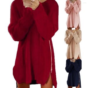 여자 스웨터 2023 11.11 여자 섹시한 단색 긴 슬리브 o 목 옆에 zip 느슨한 미니 스웨터 드레스 크리스마스 선물 여자 친구