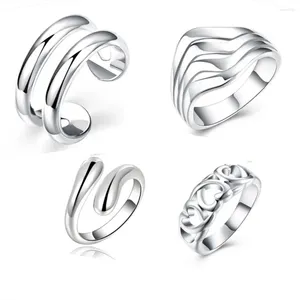 Anéis de casamento 4 peças/conjunto moda charme prata 925 banhado a anel de dedo conjunto para mulheres vintage boho junta festa joias presente menina