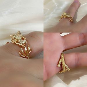 2024 Guldfärgringar för män Kvinnor Dragon Ring Creative Zodiac Opening Justerbar Mujer Love Par Rings Weeding Smycken