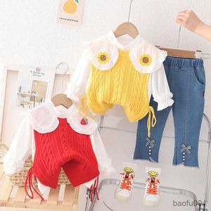 Clothing Sets Spring Baby Girls Cotton Clothing Set Children Cute Casual Vest + Shirt + Jeans 3Pcs Outfits Kids Costume Suit 1-5 Years