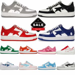 Sapatos de desenhista para homens mulheres sta preto branco tubarão patente couro cinza roxo vermelho verde luxo design sneaker plataforma plana de chaussures bapstar treinadores