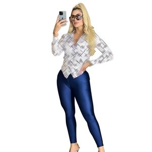 Camisa feminina 2023 Designer de outono/inverno Lazer Botão de impressão de manga longa Camisa feminina de luxo