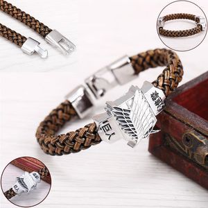 Charm Bracelets Attack On Titan Cosplay Shingeki No Kyojin Anime Leather Giant Rope Bangle Handmade Unisex Wristband Wristlet